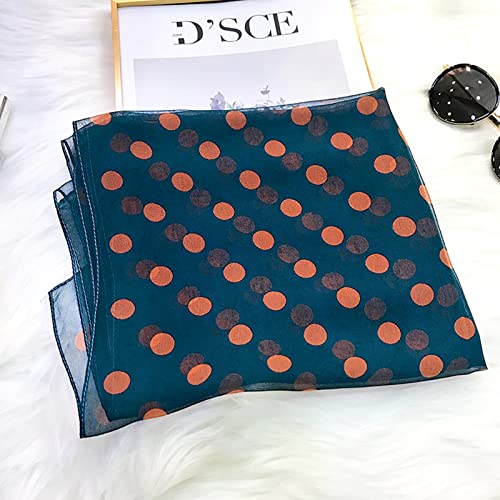 E-Clover Women Soft Floral Print Shawl Chiffon Sheer Scarf - color: Polka Dot-blue Orange