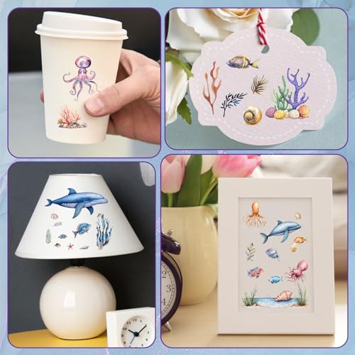 WANDIC 10 Sheets Rub On Transfer Sticker, Ocean Style Fish Pattern Stickers for DIY Scrapbooking Photo Albums Furniture,11.8 * 3.9in - color: Ocean