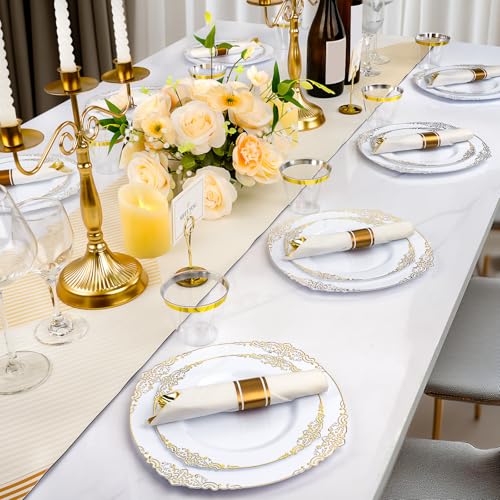 Realluck 350 Piece White and Gold Dinnerware Set for 50 Guests - color: White