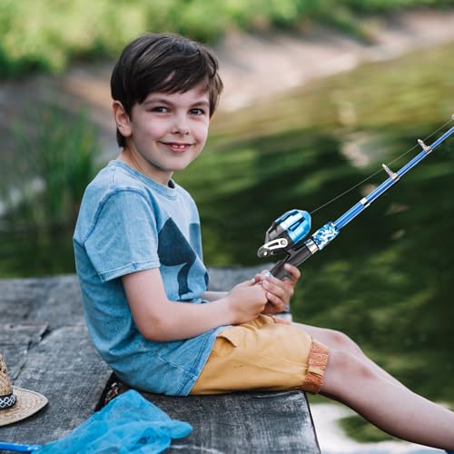 WIDDEN Kids Fishing Pole, Portable Telescopic Kids Fishing Poles for Boys and Girls, Fishing Rod and Reel Combo Kit with Tackle Box, and Fishing Net, Best Fishing Pole for Toddler Youth - color: BLUE