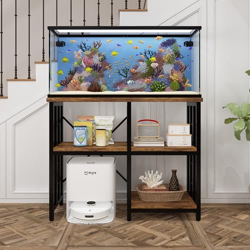 4-Tier Kitchen Baker's Rack, Mini Fridge & Microwave Oven Stand Table, 5 Tiers Coffee Bar Table, 20-29-37 Gallon Fish Tank Stand, Kitchen Organizer Shelf for Spices/Utensils Foods(Rustic Brown)