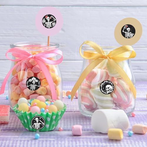 Black Skull Kiss Sticker Labels - Skull Skeleton Round Candy Sticker Favors - Happy Halloween Party Labels Fit Chocolate Candy (Set of 150) - color: Black Skull