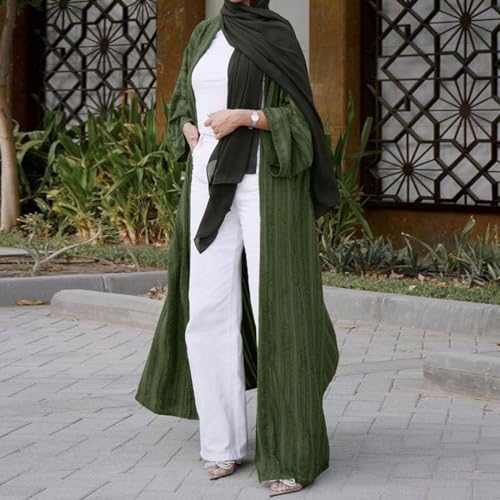 Womens Muslim Kimono Abaya Solid Striped Retro Ethnic Cardigan Robe Dubai Middle Eastern Saudi Arabia Eid Clothes - color: Green Long Cardigan, size: XX-Large