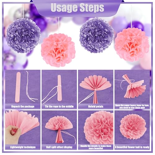 Purple birthday party decorations balloons kit for Women Girls, Balloons,Silver Foil Balloons,Fringe Curtains Happy Birthday Banner Paper Pompoms 3D Butterfly Cake Topper Party Supplies - style: Purple