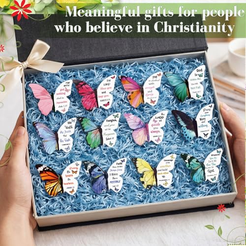 Resurhang 24 Pieces Bible Verse Magnetic Bookmarks Christian Butterfly Magnet Bookmarks Foldable Women Religious Gift for Mother's Day 1.6 x 2.2 In Inspirational Reading Page Markers for School Church