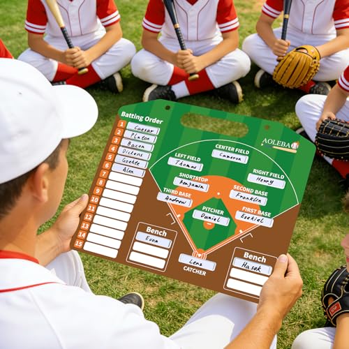 AOLEBA Baseball Lineup Board for Dugout,Dry Erase Magnetic Metal Baseball Clipboard for Coaches - style: Horizontal - Brown