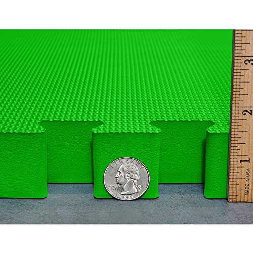 Meister X-Thick 1.5" Interlocking EVA Foam Mats - GN - 36 Tiles (144 Sqft) | Extra-thick 2X cushioning w/ anti-slip grip. 2' x 2' puzzle mats for wrestling, MMA, gymnastics, home gyms and play areas - color: Green, size: 36 Tiles (144 Sqft)