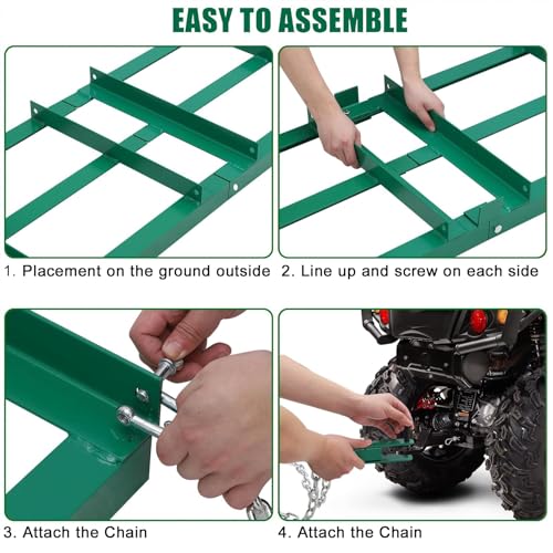 GAOMON Heavy Duty Square Drag Harrow Driveway Grader - 72 Inch Tow Behind Landscape Rake for ATV, UTV, Tractor - Adjustable Lawn Leveling Tool for Gravel, Soil, Sand and Pasture Maintenance, Green