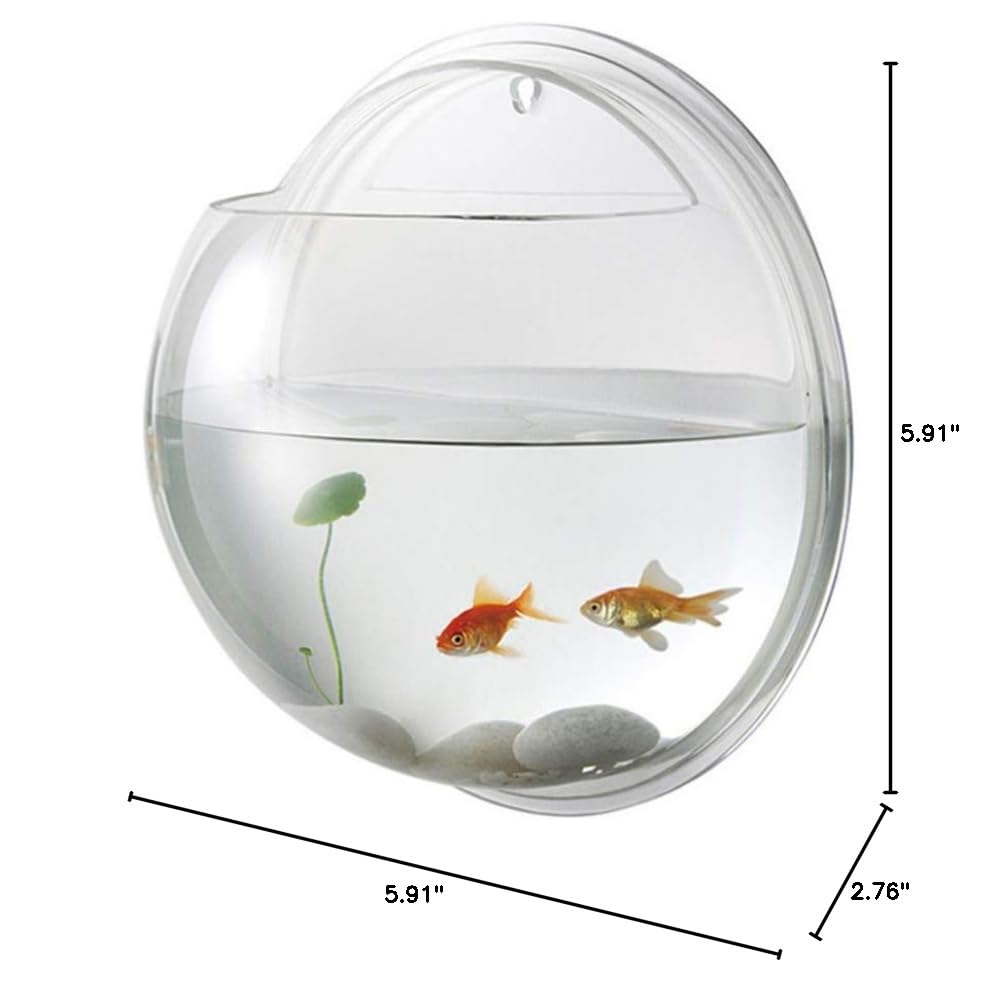 iplusmile Wall Fish Tank Transparent Acrylic Hanging Aquarium 5.90 Inch Fish Bowl for Betta Space Saving Home Decor Easy Wall Mount 1 Pack - size: 6 Inch
