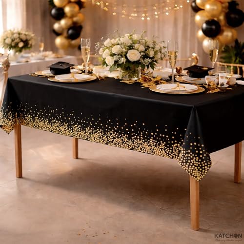KatchOn Graduation Decorations 2026 - XtraLarge 54x108 Inch, Pack of 3 | Black and Gold Congrats Grad Tablecloth for 2026 Graduation Decorations | Graduations Table Decorations, Grad Party Supplies