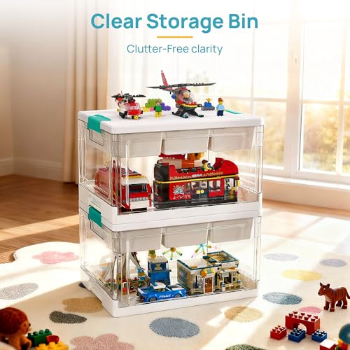 Vtopmart 24 QT Clear Plastic Storage Box with Building Baseplate Lid,1 Pack | Removable Tray for Easy Sorting, Interactive Building Surface, Stores Bricks, Craft Materials, Beads and Sewing Supplies