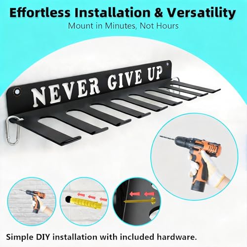 Baseball Softball Bat Holder Wall Mount Storage Rack Metal Hanger Home Field Organizer Equipment Sports Hook Hanging Holds 14 Bats Carabiners Included Never Give UP - style: NEVER