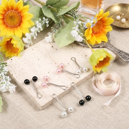 24 Pcs Hijab Clips for Women, Muslim Pearl Scarf Clips - color: Black White Pink