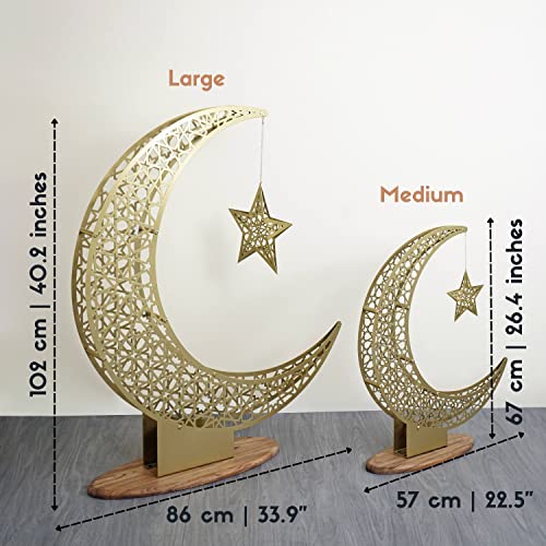 iwa concept Metal Crescent Islamic Decor, Moon and Star Ramadan Art, Islamic Table Top Decoration Gift for Muslims in Ramadan Eid (67 x 57 cm | 26.4 x 22.5 inches | Medium) - size: 26.4"L x 22.5"W