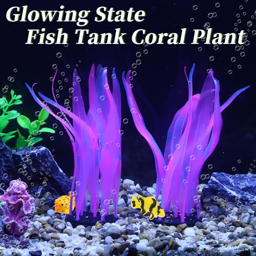 Aquarium Glowing Kelp Plant, Soft Silicone Glowing Decorations Pink 2pcs - color: Pink