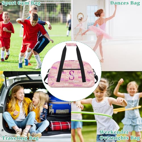 Custom Dance Bag for Girls with Name, Light Pink Background | Personalized Kids Gym Bag Customized Travel Sports Duffel Bag Name - color: Color 23