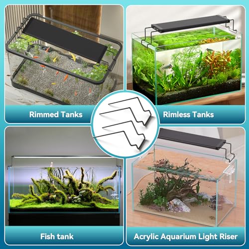 WooFog 2 Pcs Aquarium Light Riser for Rimmed/Rimless Tanks (Width 3 inch) | Aquarium Light High Holder Bracket, Steel Fish Tank Light Extenders Stands for LED, Light Riser for Aquarium -Black