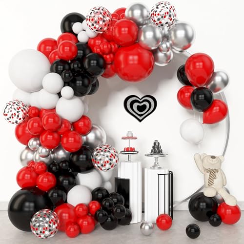 Amandir 153pcs Red Black and White Balloon Arch Garland Kit Different Sizes 18 12 10 5inch Silver Latex Metallic Confetti Graduation Balloons for Birthday Wedding Movie Night Casino Party Supplies - color: Metallic Silver
