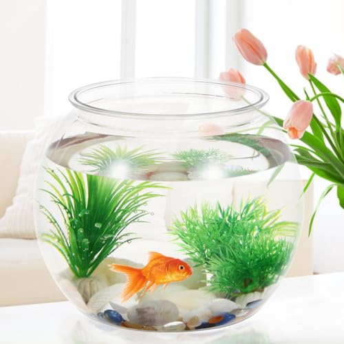 POPETPOP Plastic Aquarium Betta Fish Tank 1 Gallon Clear Goldfish Bowl Unbreakable Round Fish Vases Bowl for Home décor Wedding Event Party Goldfish Lovers