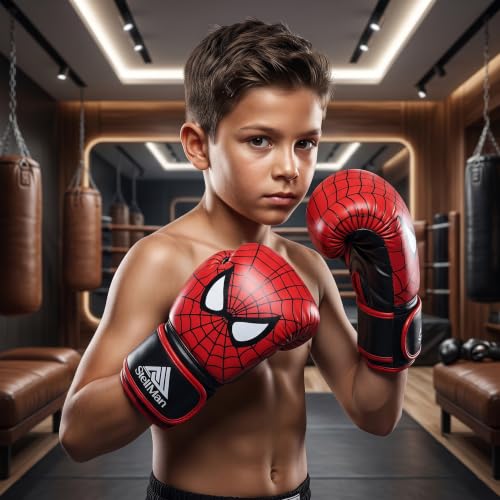 Boxing Gloves Red for Kids 6oz 8oz – Muay Thai MMA Kickboxing Training & Sparring Gloves with Hook and Loop Wrist Support and Breathable Ventilation - size: 6 oz