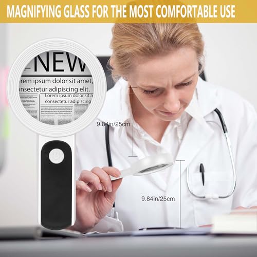 Magnifying Glass with Light, High Magnification Handheld Large Magnifying Glass 18LED Cold and Warm Light with 3 Modes, Illuminated Lighted Magnifier for Seniors Reading, Coins, Jewelry, Exploring - color: White