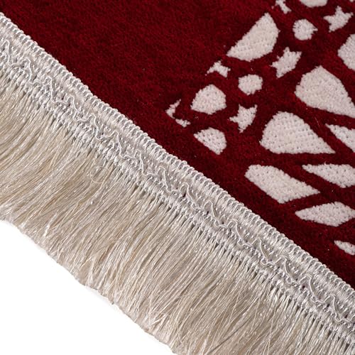 Modefa Turkish Islamic Prayer Mat - Chenille with Foam and Carrying Bag - Intricate Praying Rug Ramadan Eid Gift - Traditional Muslim Janamaz Seccade for Men Women - Mustaqim (Red) - color: Red