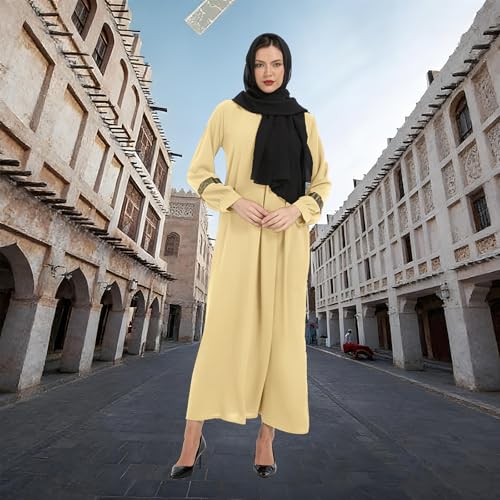 GYQMBT Womens Muslim Printed Abaya,Long Sleeve Zipper Islamic Robe Prayer Clothes with Hijabs - color: Khaki, size: Small