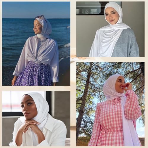 Muslin Hijab Scarf for Women Long Headscarves Solid Head Wraps Soft Pashminas Shawls - color: White Muslim Hijab Scarf