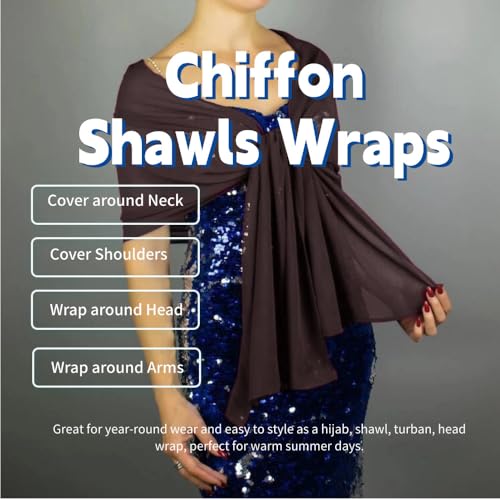 Chiffon Scarf for Women Lightweight Breathable Sunscreen Soft Solid Hijab Scarf for Daily & Muslim Wear - color: Brown Chiffon Scarf