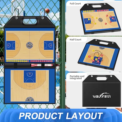 Magnetic Basketball Coaching Board | Foldable Leather Basketball Clipboard Kit for Coaches | Professional Basketball Tactic Board | Dry Erase Strategy Whiteboard | Carry Handle | Lightweight - style: Basketabll