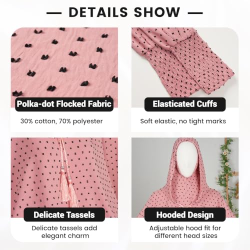 Upgraded Abaya Dress for Women 1PC Hoodie Polka Dot Modest Prayer Robe - color: Light Blue, size: Size 1