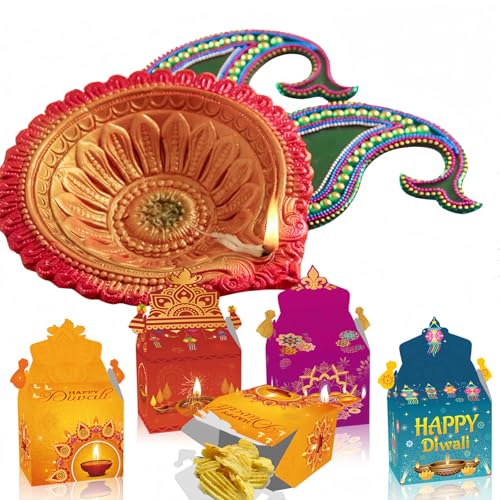 YVAINE 12 PCS Happy Diwali Treat Candy Boxes Mandala Decoration Favors Gift Boxes Festival of Lights Diwali Diya Goodie Boxes for Indian Deepavali Party Supplies