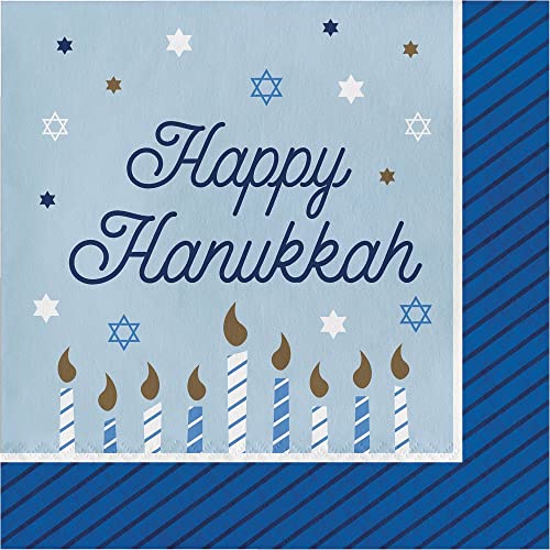 Hanukkah Party Supplies | Tableware Bundle Includes Paper Dessert Plates & Napkins for 16 People | Hanukkah Celebration Design