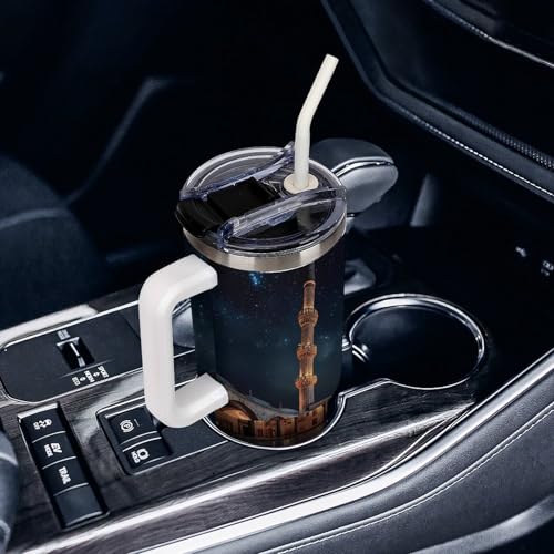 Blue Mosque Islamic Muslim Insulated Tumbler Stainless Steel Travel Coffee Mug with Lid And Straw 40oz - color: white-style