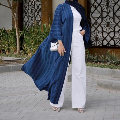Front Open Abayas for Women Muslim with Hijab Scarf Islamic Prayer Clothes Long Sleeve Muslim Cardigan Dress Dubai Cardi Robe - color: Dark Blue, size: Small