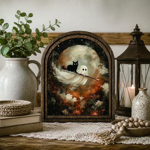 Ghost Cat Halloween Arched Table Sign - color: Flying Ghost Cat