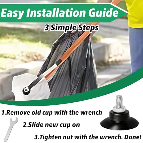 Grabber Tool Suction Cups, 10 PCS with 2 PCS Wrenches | Rubber Suction Cups, Replacement Gripper Cups, Rubber Cups with Locknuts