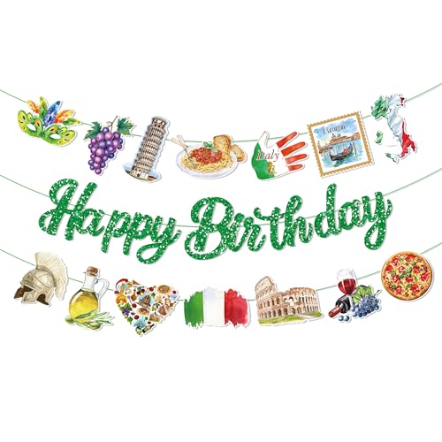 3Pcs Italy Happy Birthday Banner Pizza Pasta Wine Helmet Party Hanging Banner Italian Theme Birthday Bridal Wedding Baby Shower Boys Girls Kids Home Classroom Party Supplies Decoration - color: Italy