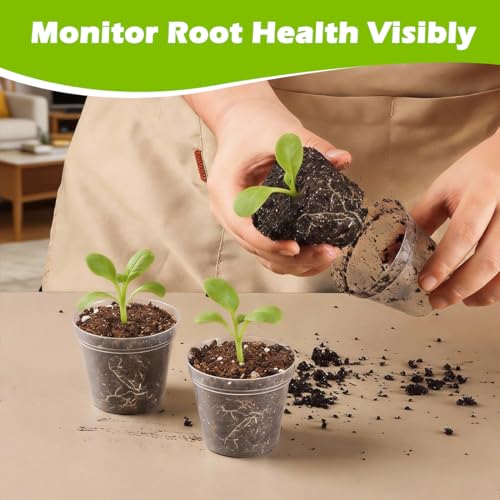 8 Cell Nursery Pot Trays 10 Pack (12"x6"x2") with 2.5 inch (6.5CM) Round Seedling Pots 80pcs (Clear), Plastic Seed Starter Tray with Removable Drain Holes for Carrying and Holding Plant Pot