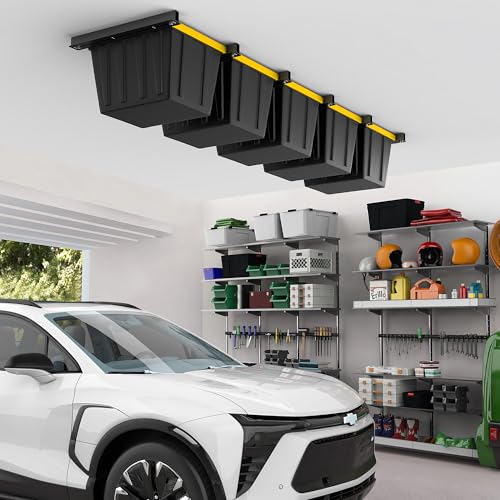EVERHANGER Ceiling Storage Rack, Heavy Duty Overhead Garage Storage Rack, Adjustable Ceiling Bin Storage System, 6 Sets for 5 Bins, 26 Inch - style: For 5 Bins