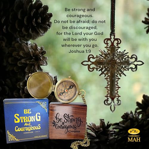 Bible Verse Brass Compass – “Be Strong and Courageous” (Joshua 1:9) | Christian Gift for Graduation, Baptism, Confirmation – Religious Keepsake for Boys, Girls, Teens, Men, Pastors & Church Events - style: Be Strong – Edition 3