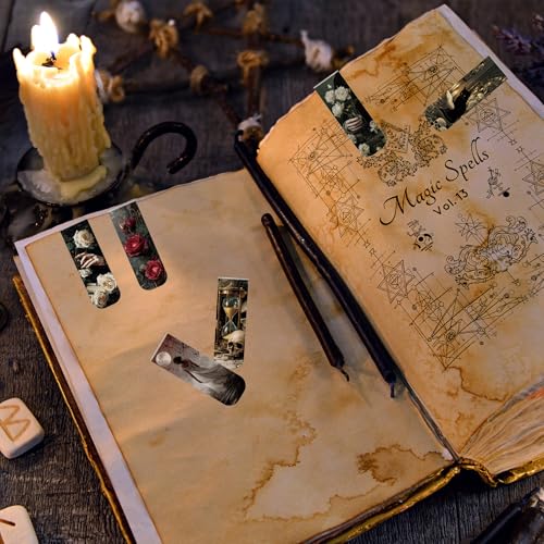 Dark Academia Magnetic Bookmarks for Women, 30 Pcs Gothic Witchy Book Marks with Aesthetic Skull Rose Castle Designs, Magnet Book Marker Clips for Readers and Book Lovers - style: Dark Academia 01