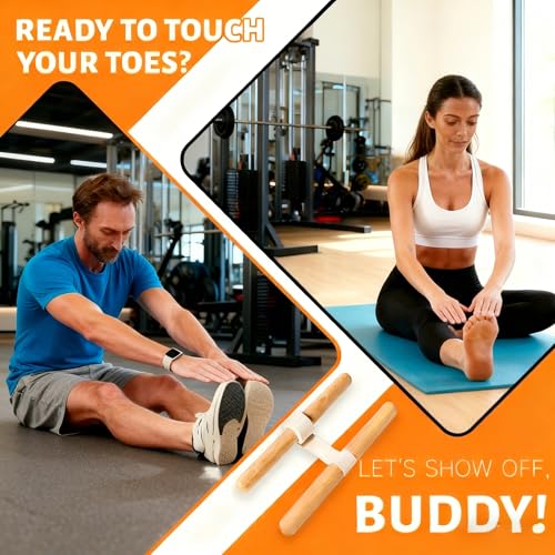 Premium 6-in-1 Hamstring Stretcher - Birch Wood & Organic Cotton Yoga Stretching Tool for Full Body Flexibility - Portable Leg, Ankle, Calf & Fascia Relief Equipment for Athletes & Beginners