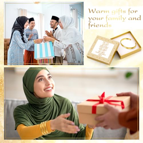 Ferreve 6/12/24 Sets Islamic Gifts for Women Ayatul Kursi Bracelets Bulk Arabic Hajj Jewelry Gifts for Women Muslim Arabic Calligraphy Cuff Gold Bangle with Box for Islamic Hajj Party Favors