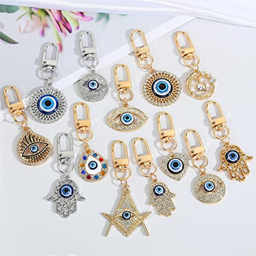 Hamsa Hand Keychain Evil Eye Keychain Car Keyring Kabbalah Good Luck Protection Walls Handbags Ornament Jewelry - color: Sliver Eye