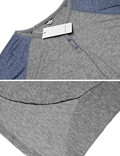 Ekouaer Sleepwear Men's Nightshirt Short Sleeve Pajamas Comfy Big & Tall Henley Sleep Shirt M-XXXL - color: Grey With Light Blue, size: Medium