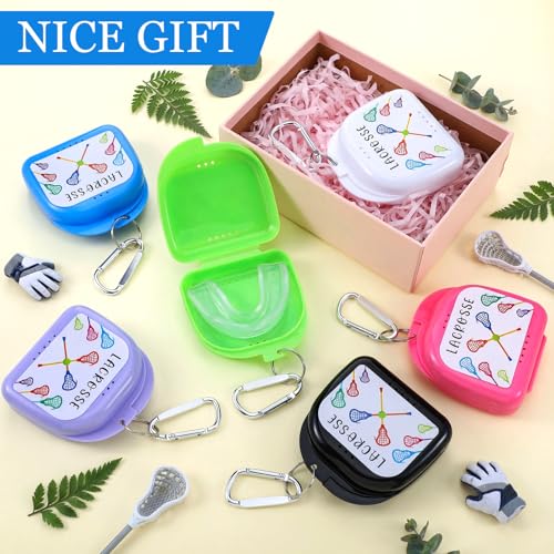 Vicenpal 6 Pcs Lacrosse Mouthguard Case with Carabiner Sticker Lacrosse Holder Mouthguard Case for Youth Adult Sports Protection and Travel Storage Secure