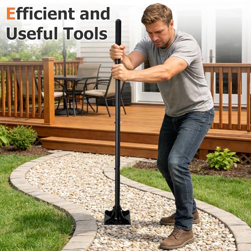 Heavy Duty Tamper Tool, 59 Inch Manual Soil Compactor Hand Tamper with Solid Flat Base Lawn Leveling Tool with Comfortable Handle for Yard Patio Driveway Garden Dirt Sand Gravel Soil 