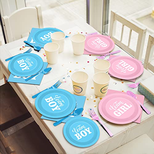 96 PCS Gender Reveal Party Supplies Gender Reveal Plates and Napkins Baby Shower Party Tableware Boy or Girl Disposable Paper Plates Napkins for Party Decorations Supplies Favors for 24 Guests - style: Gender Reveal