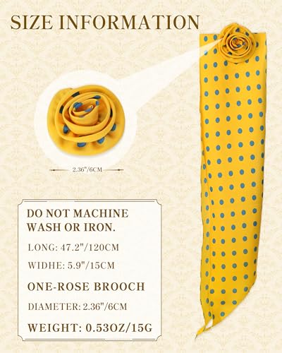 Chiffon Scarf for Women, Removable Flower Neck Scarf Light Soft Fashion Rose Scarves Versatile Headband or Hair Band - color: Yellow Blue Polka Dot